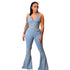 Womens Button Zipper Jeans Denim Flares Sexy Set Tops Pants Suit